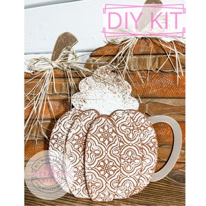 Pumpkin Spice Mug DIY Craft Kit | Tiered Tray Pumpkin | Wooden Fall Decor | Pumpkin Shelf Sitter | Farmhouse Autumn Fall Harvest Pumpkin