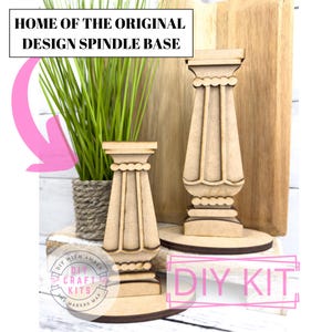 Tall Scalloped Interchangeable Spindle Base DIY Kit | Everyday Mantle Shelf Decor Wood | Seasonal for inserts | Adult Craft paint at home