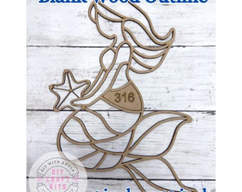 Unfinished Style 316 Mermaid Laser Cut Wood Outline Frame Blank DIY | Sun Catcher Resin Decor Faux Stained Crushed Glass