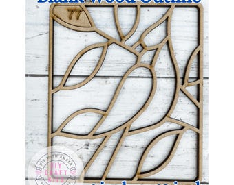Unfinished Style 77 Frame Cardinal Bird Cut wood Outline Frame Blank DIY | Red Bird Sun Catcher Resin Crushed Glass Decor Faux Stained Glass