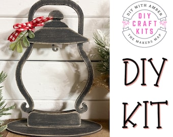 Lantern Ornament Stand DIY Kit | Unfinished Wood Craft Blanks | Paint Activity | Xmas Christmas Winter Holiday Table Top Decor