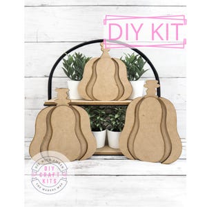 Knob Top Pumpkins DIY Craft Kit | Wooden Fall Pumpkin Decor | Fall Farmhouse Pumpkin Shelf Sitter Set | Farmhouse Autumn Harvest Pumpkin