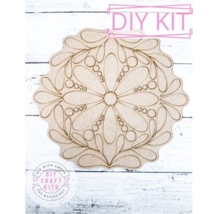 Mandala Coloring Board Style J DIY Craft Kit | Floral mandala paint activity | DIY Coloring Canvas | Whimsical zentangle | Geometric Art