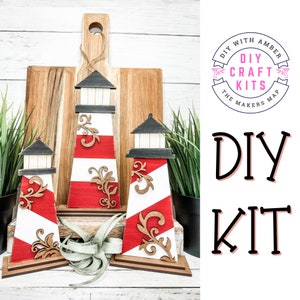 Light House Trio DIY craft kit | Shelf Decor | Unfinished Wood Blank | Coastal Lighthouse Nautical Farmhouse Rustic | Lake Ocean Boats Beach