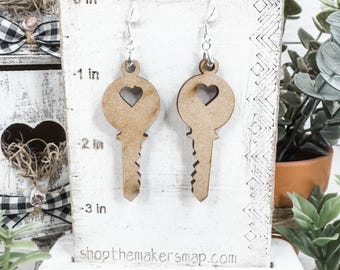 Key Unfinished Blank Dangle Earring Blanks Jewelry paint your own DIY kit Valentine’s Keys