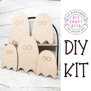 Ghost Family Set of 5 Cut outs DIY KIT | Unfinished Wood Craft Blanks Shapes |  | Halloween Home Decor | Spooky