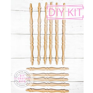 May include: DIY craft kit with 10 wooden spindles, perfect for creating furniture or other crafts. The spindles are unfinished and ready to be painted or stained.