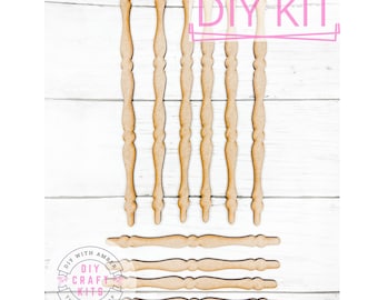 Set of 11 Spindles DIY Kit | Everyday Decorative Craft | Wood Craft Kit | Unfinished Wood Blank | Home Decor Craft | Wood Cutout