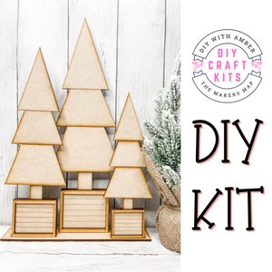Trio of Plank Winter Trees Crafting DIY Kit | Unfinished Wood Craft Blanks | Paint Activity | Shelf Sitter Christmas Xmas Home Decor Ideas
