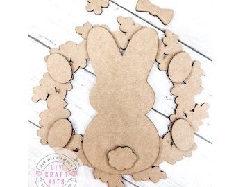 Little Wreath with Bunny DIY Kit | Easter Spring Bunny Wooden Craft Kit | Wood Blank Paint Your Own Kids Easter Activity | Mini Wreath DIY