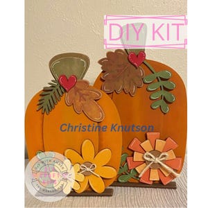 2 Floral Pumpkins DIY Craft Kit | Unfinished Wood Fall Decor | Farmhouse Autumn Shelf Sitter | Rustic Harvest Craft Project Made in USA