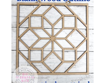 Unfinished Style 62 Square Quilt Cut wood Outline Frame Blank DIY | Vintage Sun Catcher Resin Crushed Glass Decor Faux Stained Glass