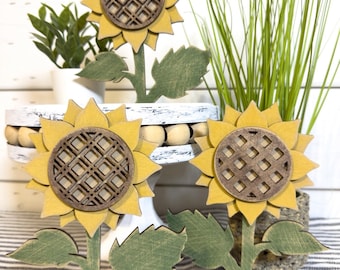 Rattan Flowers Trio DIY Craft Kit | Wood Flower Craft Kit Set | Spring Decorative Wooden Flowers | March Home Decor Kit | Wood Blank Craft