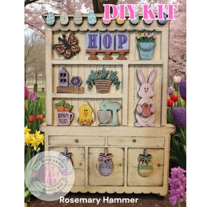 Mini Easter Kitchen Hutch DIY Craft Kit | Decorative Wooden Cabinet | Shelf Sitter Seasonal Decor | Miniature Doll House Furniture