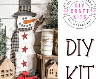 Tall Snowman Leaner DIY Craft Kit | Unfinished Wood Blanks | Paint Activity | Winter Snow man Creative Home Decor Rustic Farmhouse Primitive