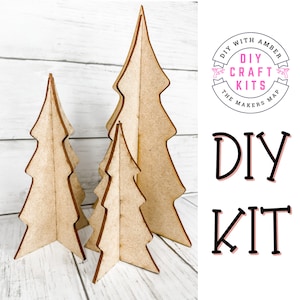 Set of 3 Christmas Trees 3D Dimensional DIY KIT | Unfinished Wood Craft ...