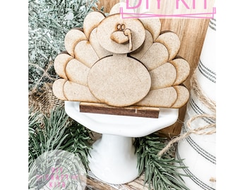 Mini Wooden Turkey DIY Craft Kit | Fall Tiered Tray Decor | Turkey Shelf Sitter | Farmhouse Autumn Harvest Decoration | Paint your own