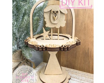 Sheep and Star Cloche Cake Display Add on Insert Kit | Christmas Mantle Decor | Interchangeable Seasonal Decor