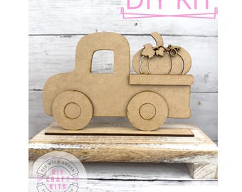 Little Fall Truck DIY Craft Kit | Farmhouse Autumn Wood Blank Shelf Sitter | Pumpkin Patch Decor | Kid Friendly Pumpkin Truck Centerpiece