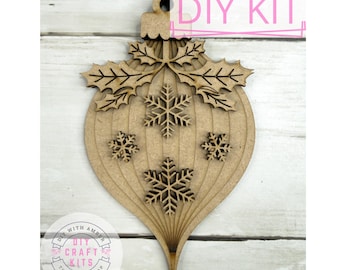 Flourish Bauble Christmas Ornament DIY Kit | Layered Wood Xmas Decoration | Classic Holiday Decor ck2891