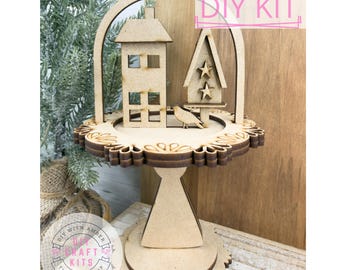 House and Tree Cloche Cake Display Add on Insert Kit | Christmas Mantle Decor | Interchangeable Seasonal Decor