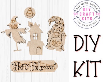 Happy Halloween Haunted Interchangeable DIY KIT insert | Unfinished Wood Craft Blanks | Paint Activity | Spooky Gnome Tier Tray ck0483