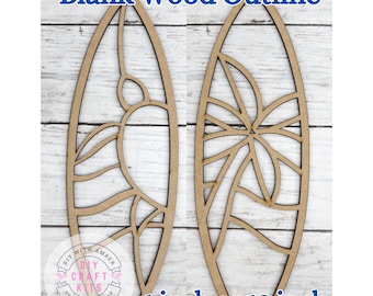 Unfinished Style 90 Surf Boards Laser Cut Wood Outline Frame Blank DIY | Coastal Sun Catcher Resin Crushed Glass Decor Faux Stained Glass