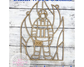 Unfinished Style 306 Firefighter Laser Cut Wood Outline Frame Blank DIY | Boys Nursery Sun Catcher Resin Decor Faux Stained Crushed Glass