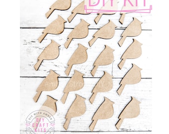 Mini Cardinal Wood Shapes Set | Wood Cutouts | Bird Decor | Bird Watcher Gift | Home Decor Craft Set | Craft Trinkets | Christmas Cardinals