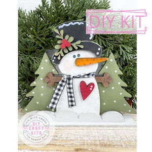 Snowman Snowy Winter Scene Shelf Sitter DIY Craft Kit | Winter Scene Decor | Paint Your Own | Snowy Trees | Farmhouse Seasonal Decor
