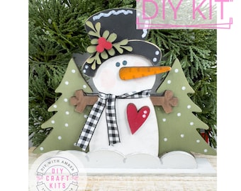 Snowman Snowy Winter Scene Shelf Sitter DIY Craft Kit | Winter Scene Decor | Paint Your Own | Snowy Trees | Farmhouse Seasonal Decor