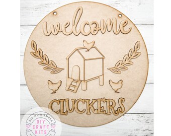 15 in round Hello Cluckers Spring Sign DIY Kit | Spring Wreath Attachment | ck0269