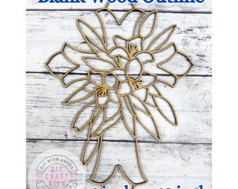 Unfinished Style 274 Cross Lillies Laser Cut Wood Outline Frame Blank DIY | Christian Sun Catcher Resin Decor Faux Stained Crushed Glass