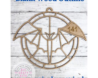 Unfinished Style 141 Round Bat Laser Cut Wood Outline Frame Blank DIY | Halloween Sun Catcher Resin Crushed Glass Decor Faux Stained Glass