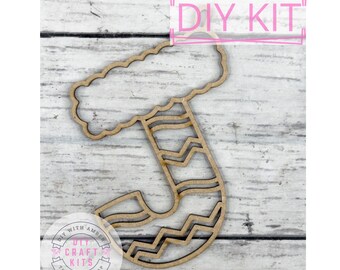 Hollow Letter J Ornament DIY Craft Kit | Paint Your Own Christmas Ornament | Christmas Monogram Initial Gift | Wood Outline Glass ck2328