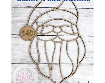 Unfinished Style 140 Santa Laser Cut Wood Outline Frame Blank DIY | Christmas Sun Catcher Resin Crushed Glass Decor Faux Stained Glass