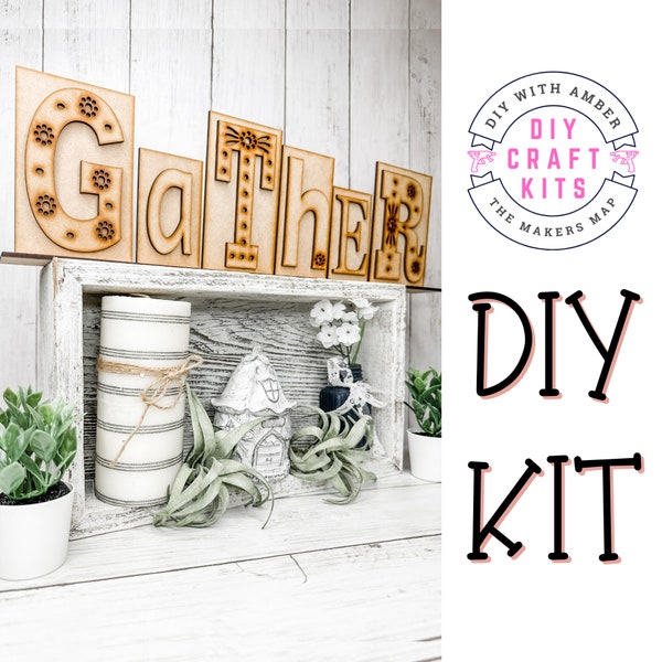 Wide Gather Word Block Sign DIY Kit | Unfinished Wood Blank cut out | Paint at Home Decor Shelf Sitter