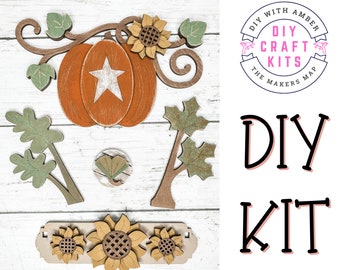 Pumpkin and Sunflowers Interchangeable DIY KIT insert | Unfinished Wood Craft Blanks | Paint Activity | Fall Autumn Harvest Home Decor