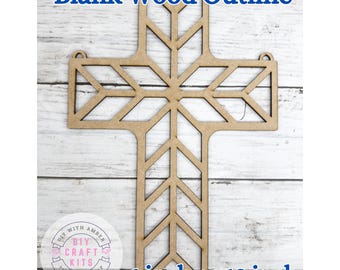 Unfinished Style 9 Quilt Cross Cut wood Outline Frame Blank DIY | Cross Memorial Sun Catcher Resin Crushed Glass Decor Faux Stained Glass
