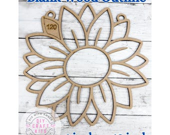Unfinished Style 120 Open Sunflower Laser Cut Wood Outline Frame Blank DIY | Flower Sun Catcher Resin Crushed Glass Decor Faux Stained Glass