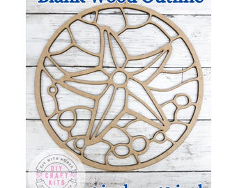 Unfinished Style 4 Round Starfish Laser Cut wood Outline Frame Blank DIY | Sun Catcher Resin Crushed Glass Decor Faux Stained Glass