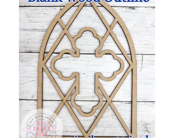 Unfinished Style 85 Arch Cross Laser Cut Wood Outline Frame Blank DIY | Wood Cross Sun Catcher Resin Crushed Glass Decor Faux Stained Glass