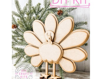 Wooden Turkey DIY Craft Kit | Standing Turkey | Fall Decor | Turkey Shelf Sitter | Farmhouse Autumn Harvest Thanksgiving | Paint your owns