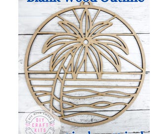 Unfinished Style 26 Round Palm Tree Sea Cut wood Outline Frame Blank DIY | Beach Sun Catcher | Resin Crushed Glass Decor Faux Stained Glass