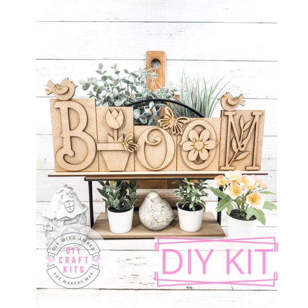 Bloom Shelf Sitter Sign DIY Kit | Floral Farmhouse Decor | Wood Blank Craft | ck0970