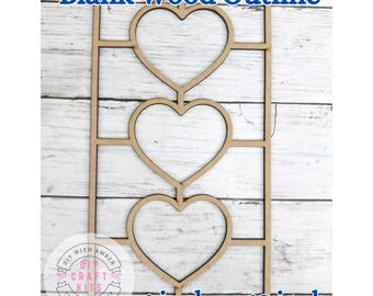 Unfinished Style 7 Rectangle Stacked Hearts Cut wood Outline Frame Blank DIY | Sun Catcher Resin Crushed Glass Decor Faux Stained Glass