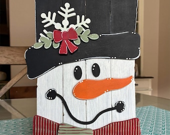 Snowman Plank Leaner | Large Layered Wood DIY Craft Kit | Unfinished Laser Cut Wood Blank for Winter & Christmas Decor | Festive Adult Craft