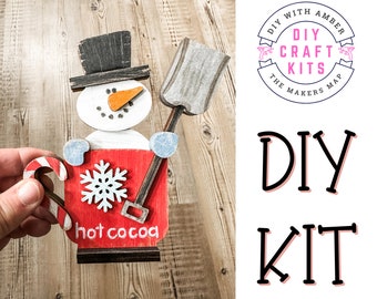 Mini Snowman in mug Shelf Sitter DIY Craft Kit Unfinished Wood Blank DIY Paint at Home Christmas Xmas Winter Hot cocoa snow flake