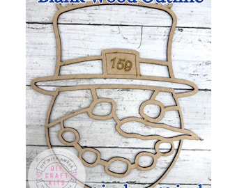 Unfinished Style 159 Snowman Face Laser Cut Wood Outline Blank DIY | Winter Snowman Sun Catcher Resin Decor Faux Stained Crushed Glass