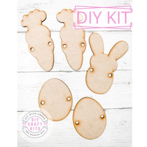 Easter Shapes for Garland Banner DIY Kit | Bunny Eggs Carrot Shapes Craft | Unfinished Wood Blank Paint at Home | Easter Spring Craft Kit
